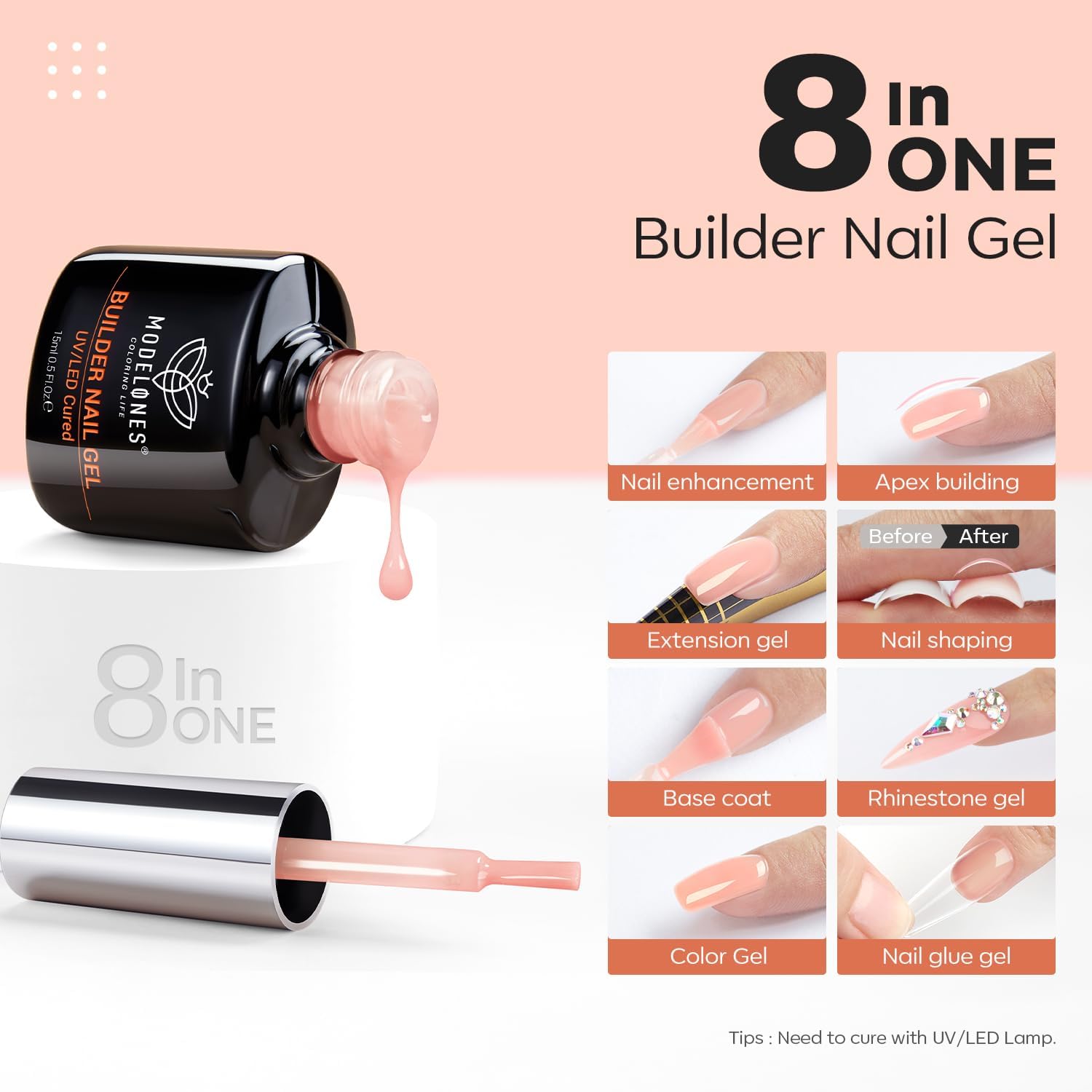modelones built-in brush applying gel for precise, easy application
