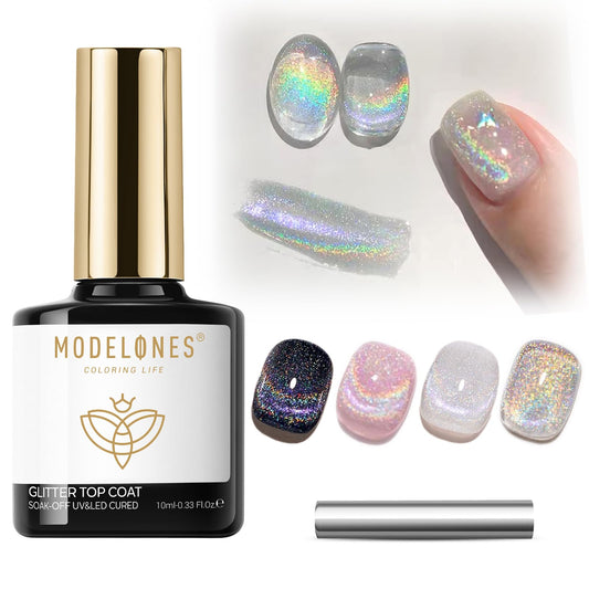 modelones brush applying glitter top coat showing smooth even coverage benefit