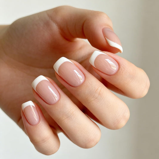 Modelones close-up of French tip detail highlighting crisp white line and smooth finish