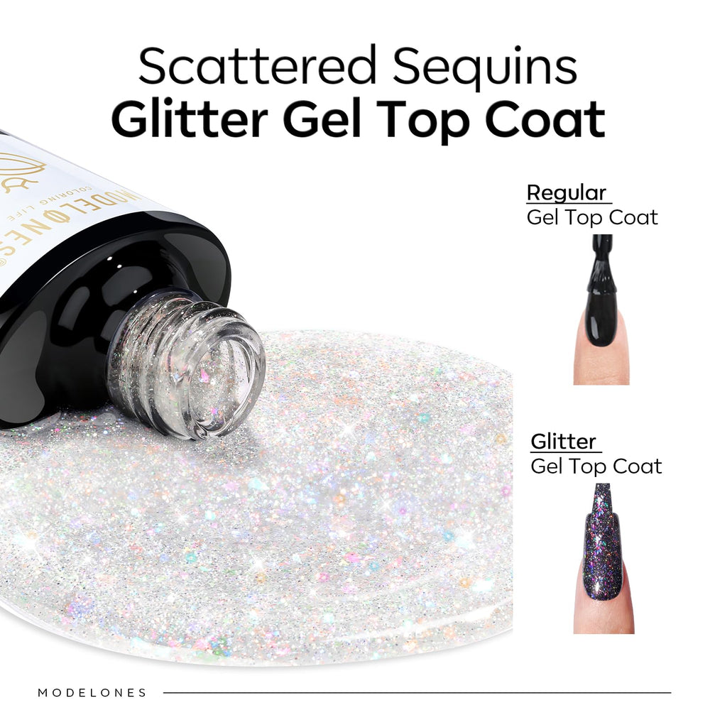 modelones close-up of confetti glitter texture, shows sparkle and even distribution