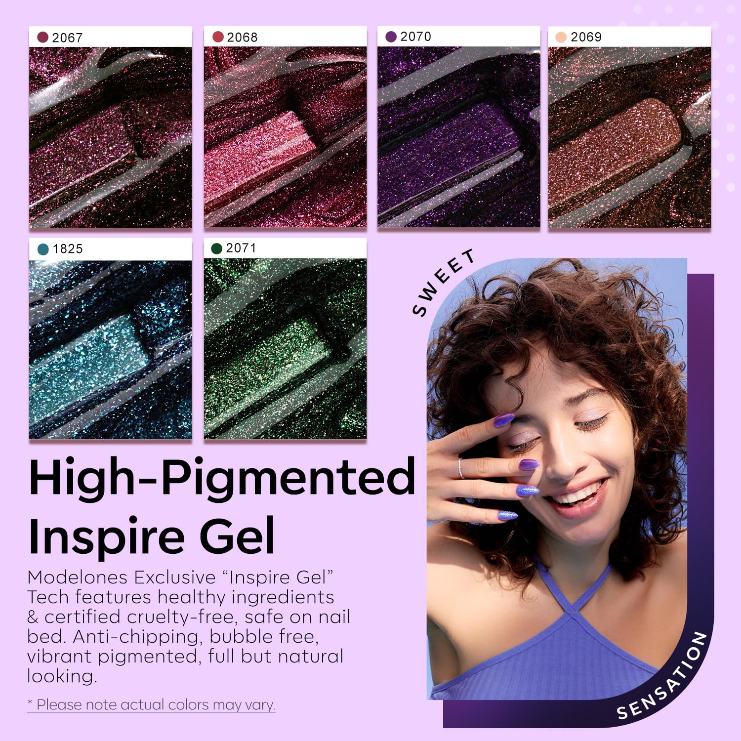 modelones swatches of all six colors showing shifting blue green purple tones