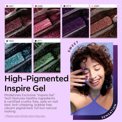 modelones swatches of all six colors showing shifting blue green purple tones