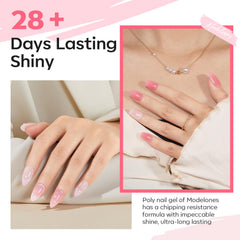 modelones color swatches on a hand illustrating sheer nude and pink layering benefit