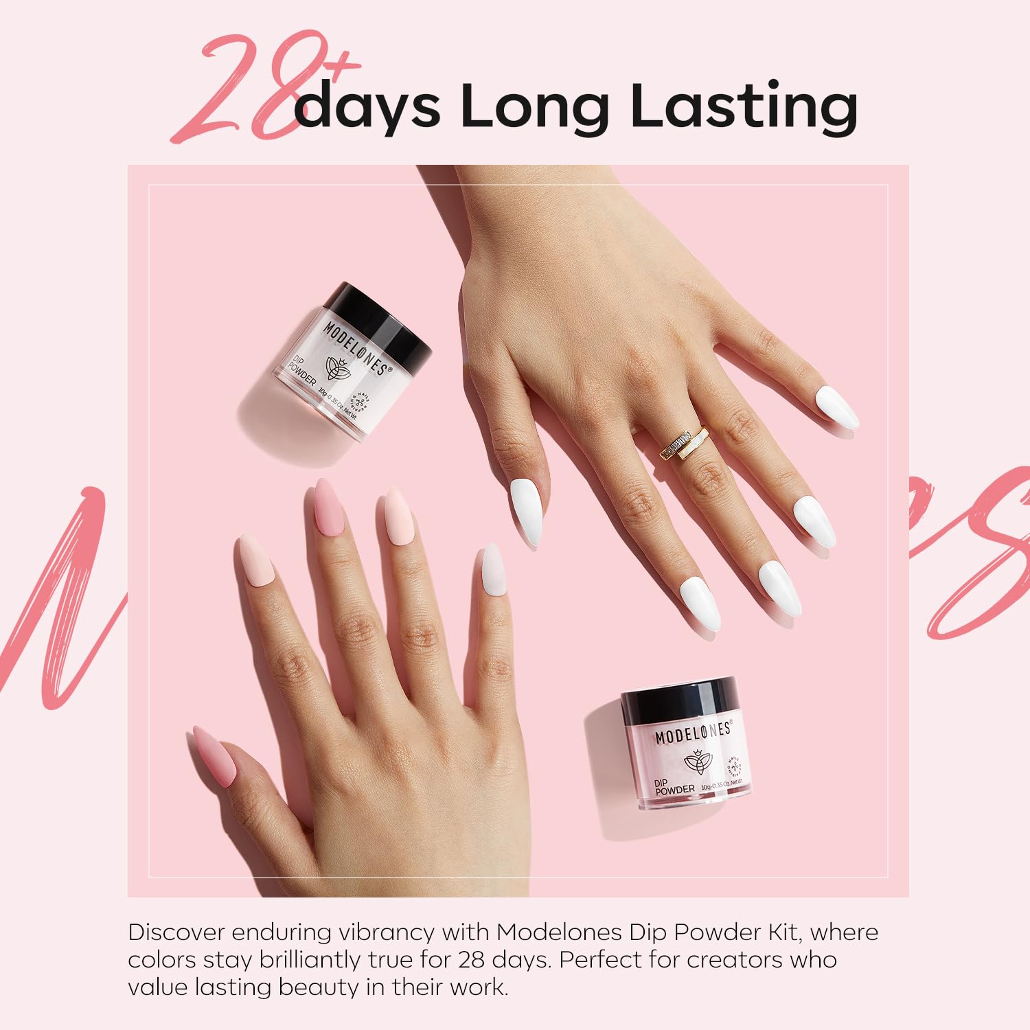 modelones color swatches on nails illustrating French and nude looks for versatility