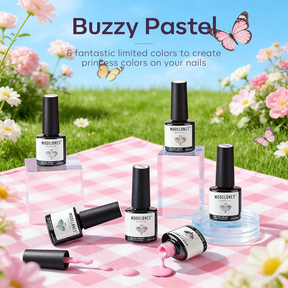 modelones color swatches painted on nail tips showing wearable pastel options