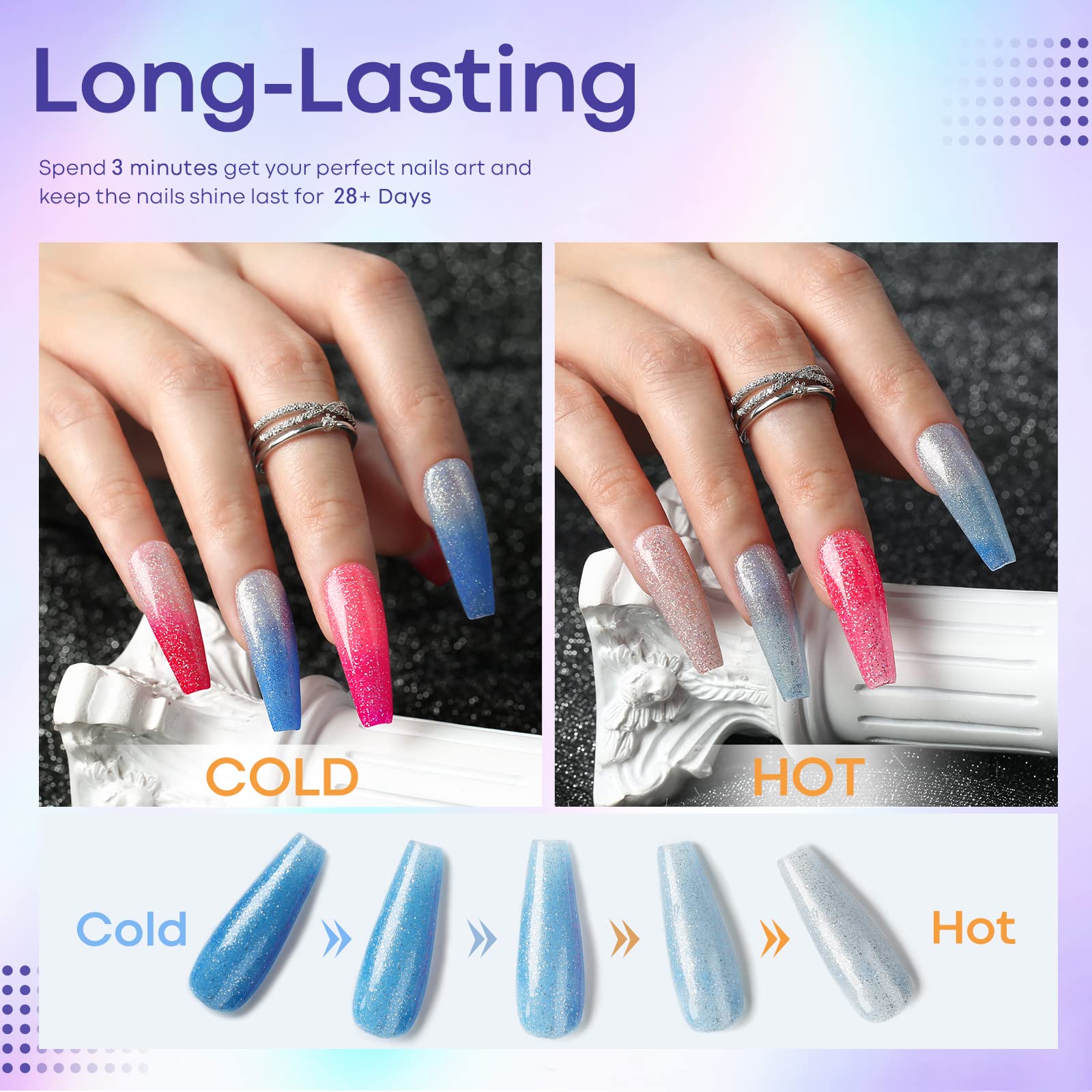 modelones dramatic temperature color change on long nails benefit: vivid shift visibility