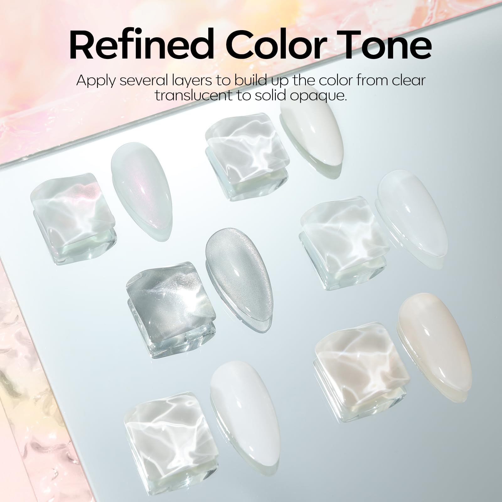 modelones color window close-up displaying true gel shade in bottle, speeds shade selection