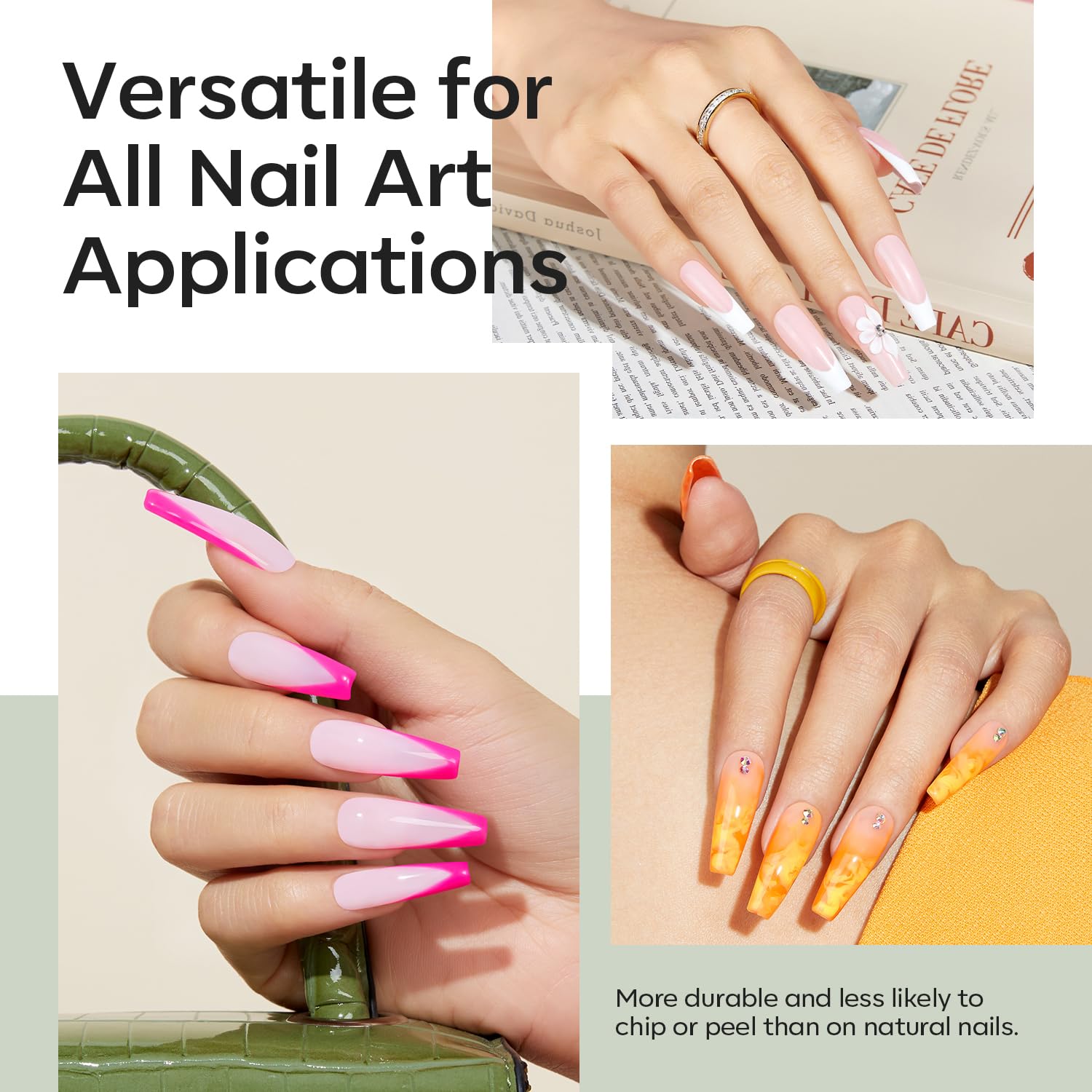 modelones tips next to a natural nail to show scale and accurate size matching