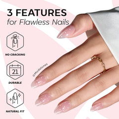modelones kit contents laid out showing nails, glue, adhesive tabs, file and prep pad
