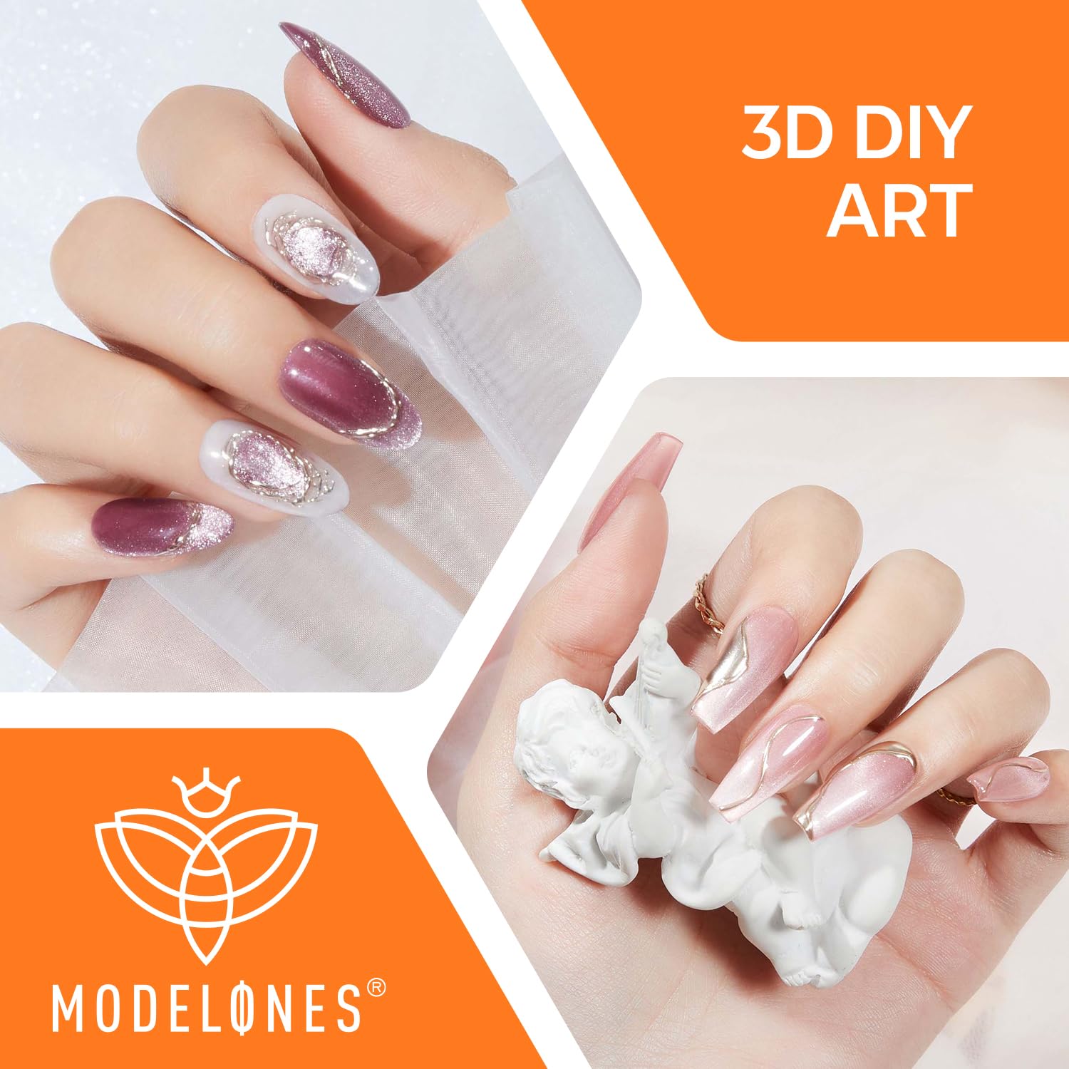 modelones cured nail with 3d design in lifestyle setting showing salon quality benefit