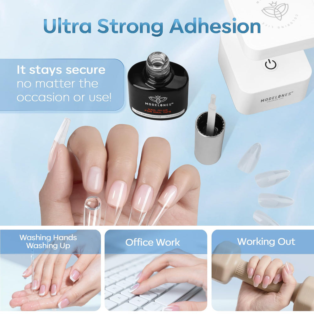 modelones cured nails under LED lamp showing durable finish and quick cure