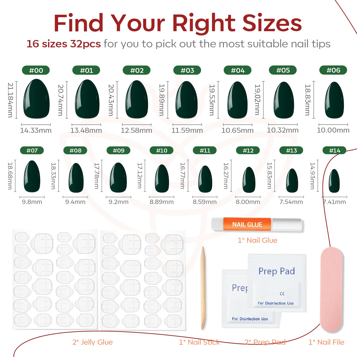modelones layout of 16 sizes displaying selection variety for better fit on each finger