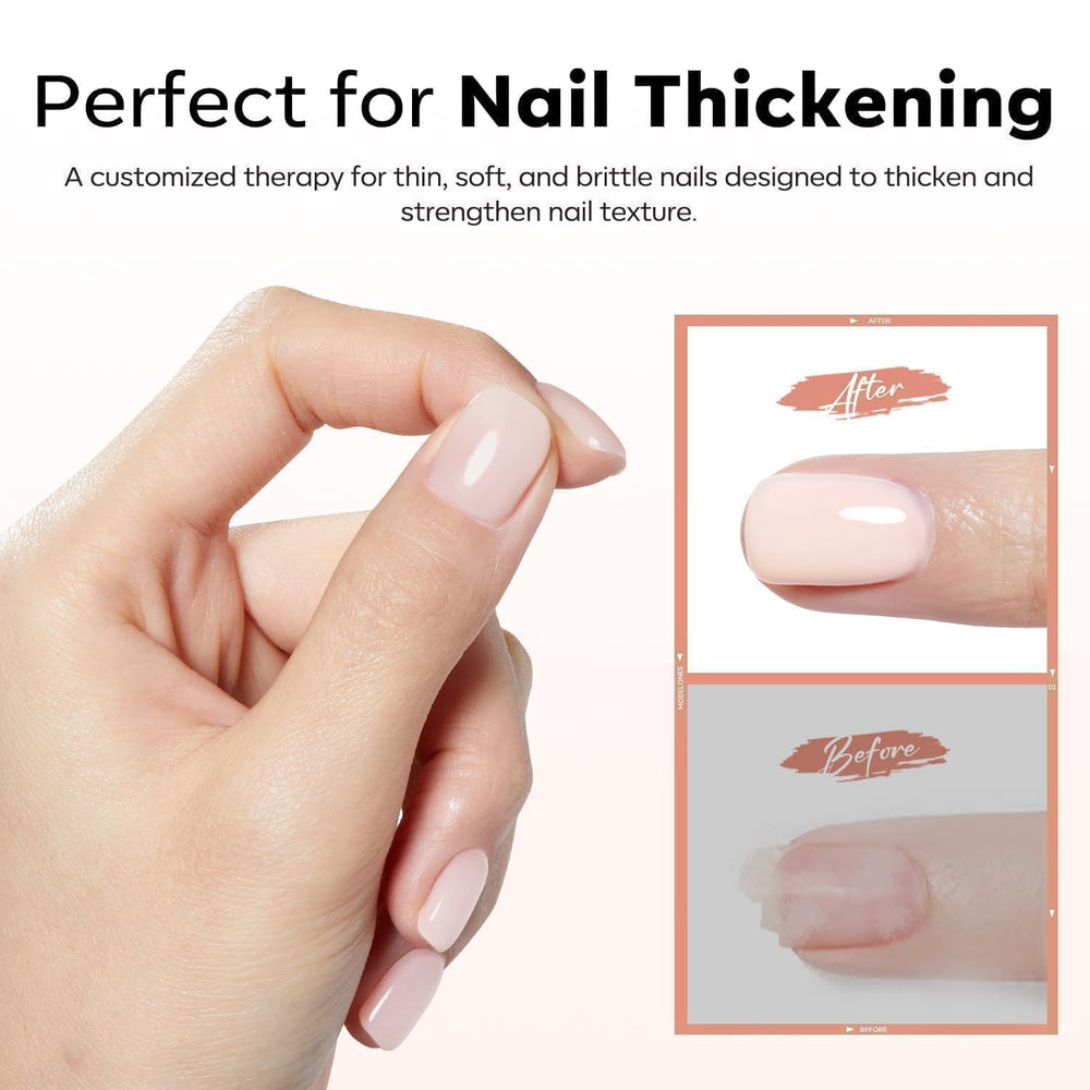 modelones demo application on nail demonstrating buildable apex and smoother nail surface benefit