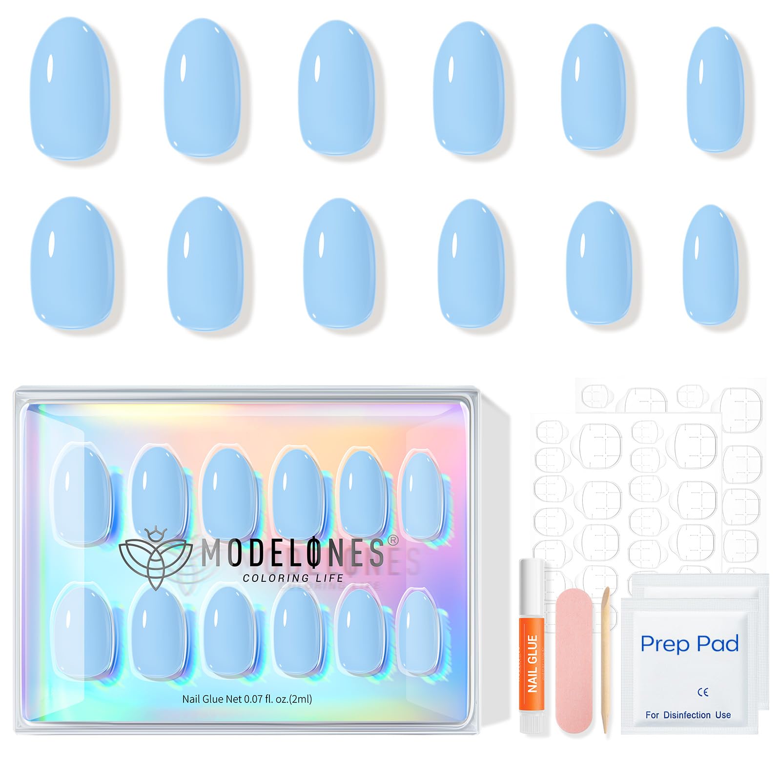 modelones completed oval press-on nails on hands showing natural, salon-like result