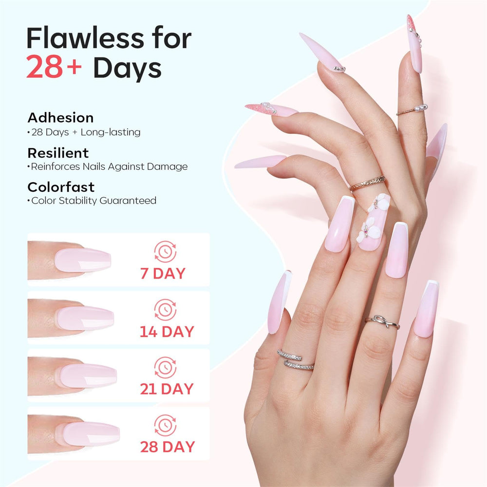 modelones French tip extensions display showing glossy non-yellowing result