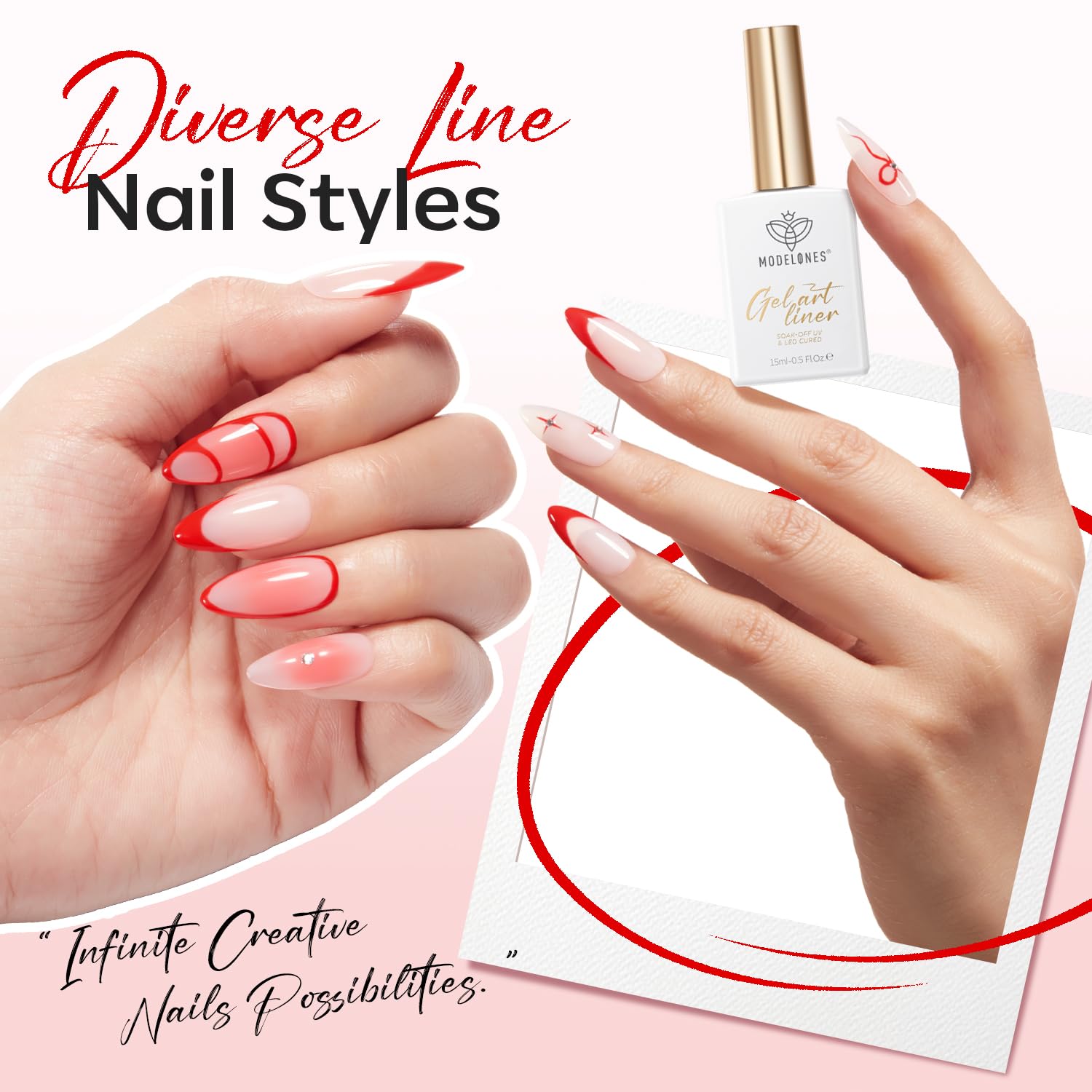 modelones red French tips on nails showcasing crisp clean edges