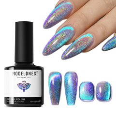 modelones front bottle 15ml showing holographic blue purple shimmer benefit durable polish
