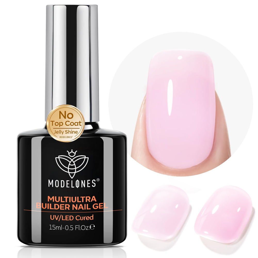 modelones bottle front view showing baby pink jelly gel and glossy benefit