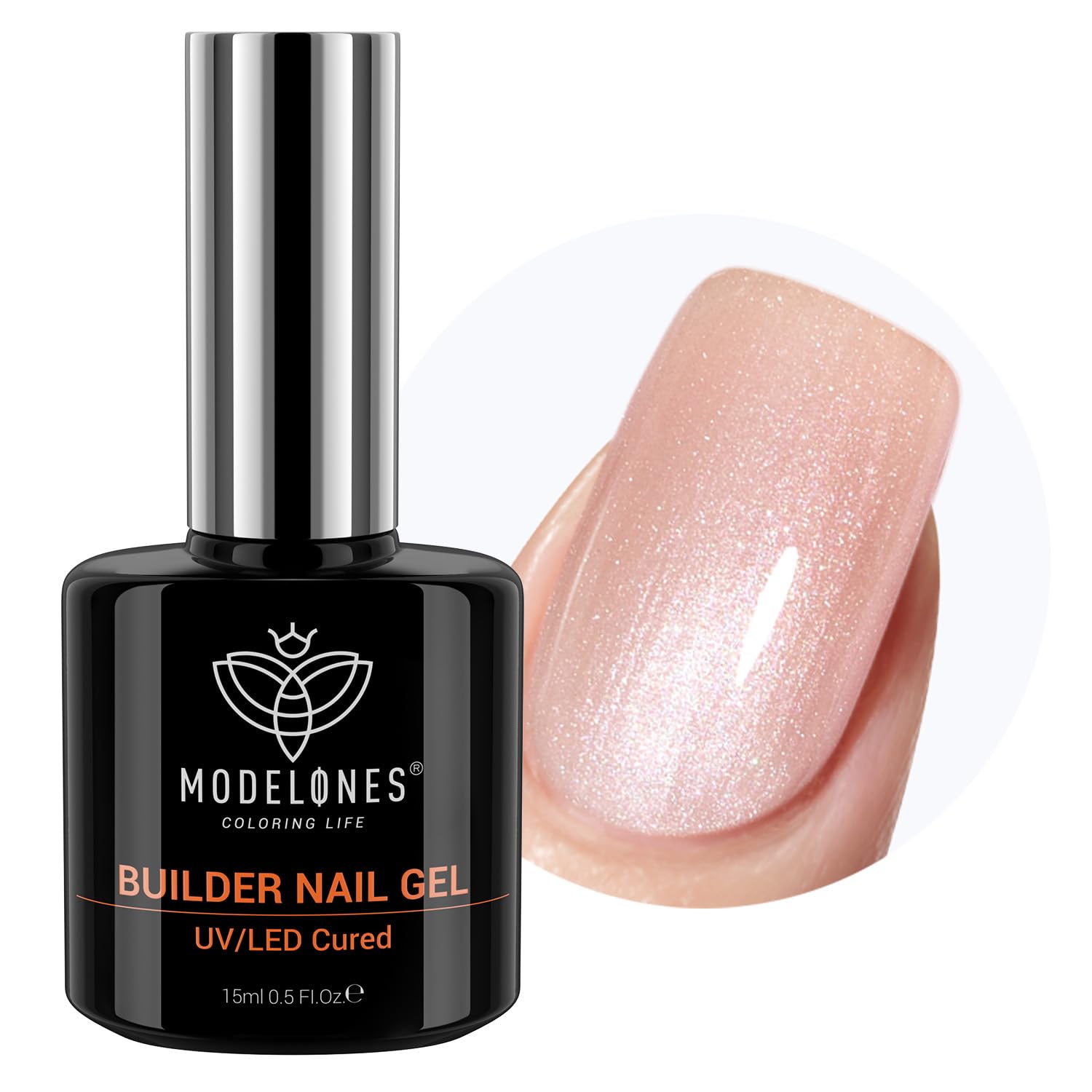 modelones bottle front view showing champagne shimmer and versatile 8-in-one benefit