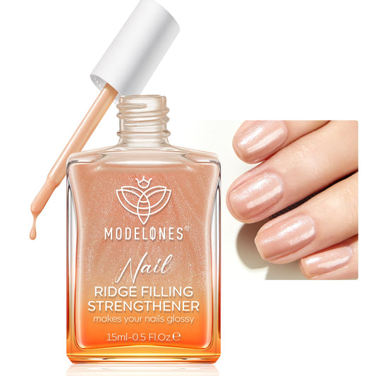 modelones front bottle showing glitter dark brown tint and protective shine benefit