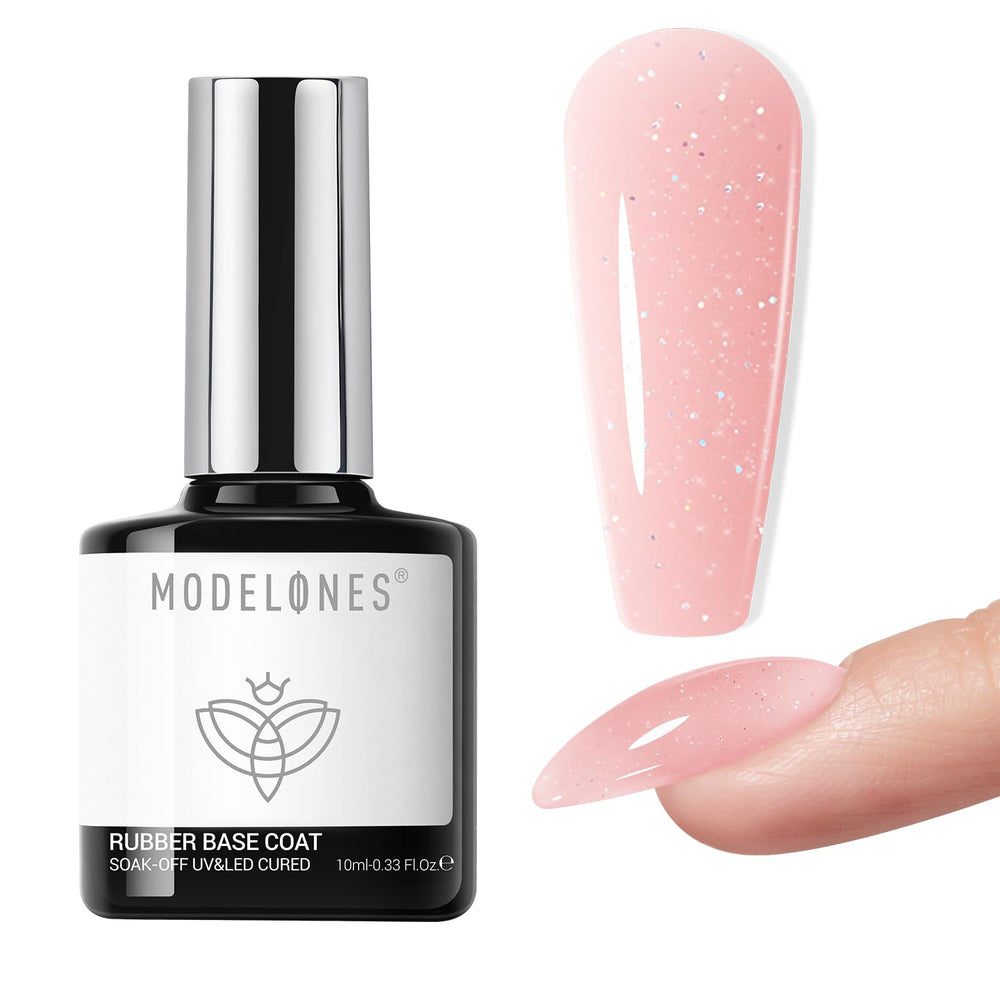 modelones front bottle nude pink glitter showing product and finish benefit