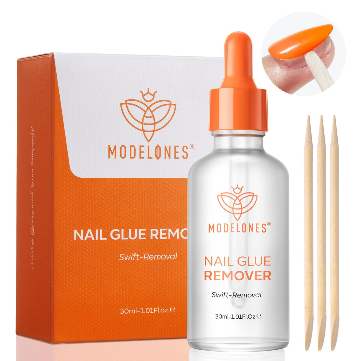 modelones front bottle shot showing compact 30ml and clear label for fast removal