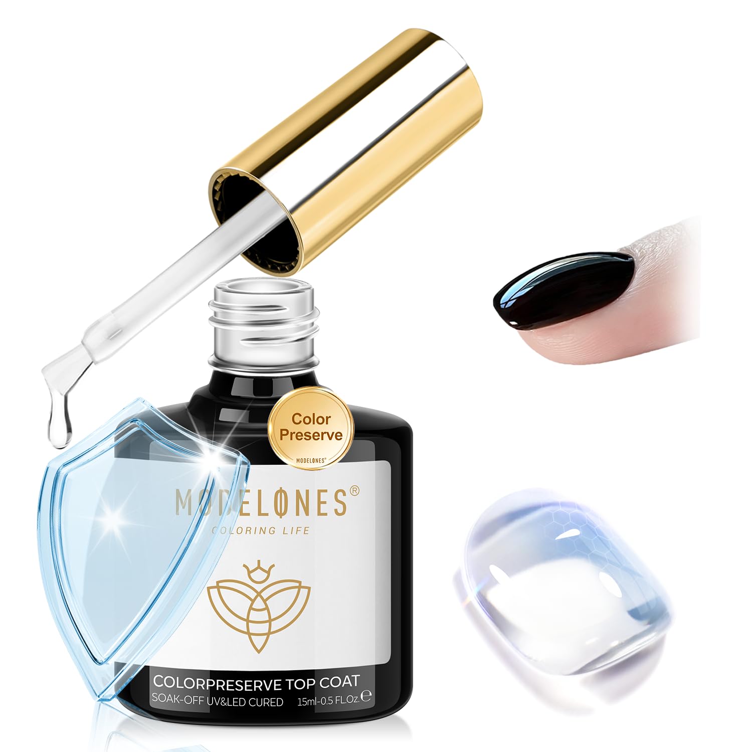 modelones front bottle showing clear high-gloss top coat benefit