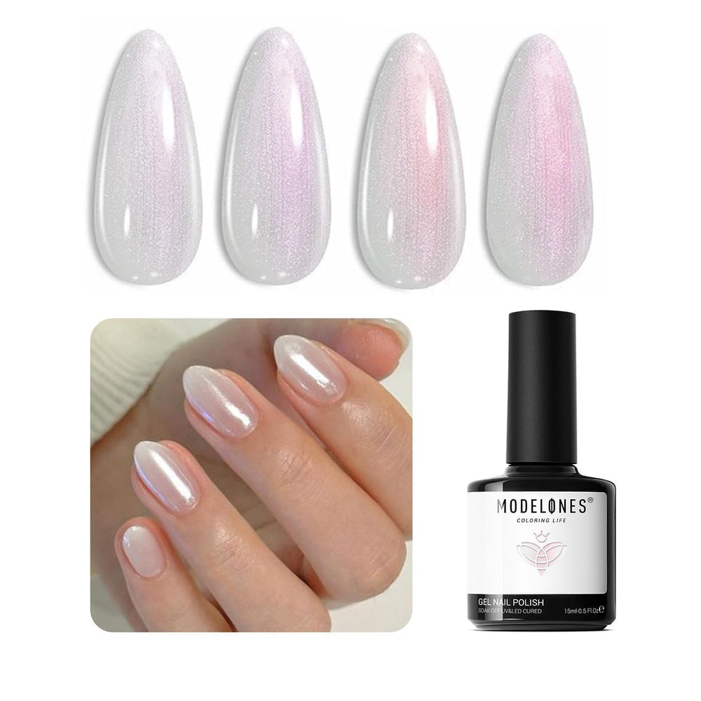 modelones front bottle showing opal white shimmer and glossy benefit