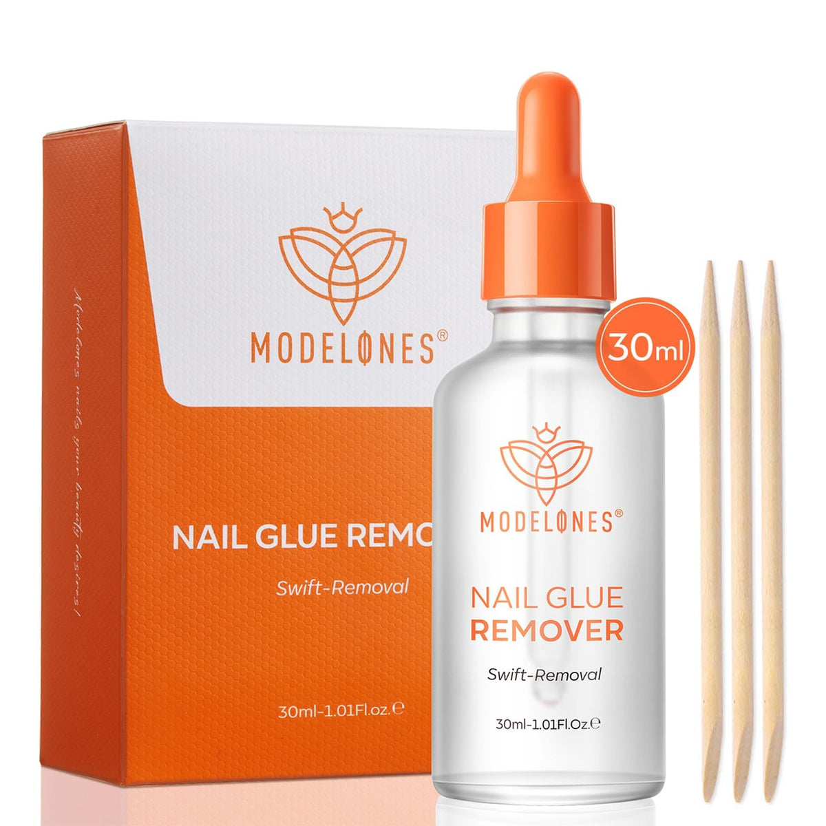 modelones front bottle showing compact remover and easy storage benefit