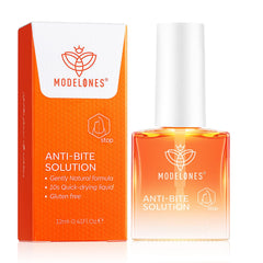 modelones front bottle showing clear anti-biting polish and easy application benefit