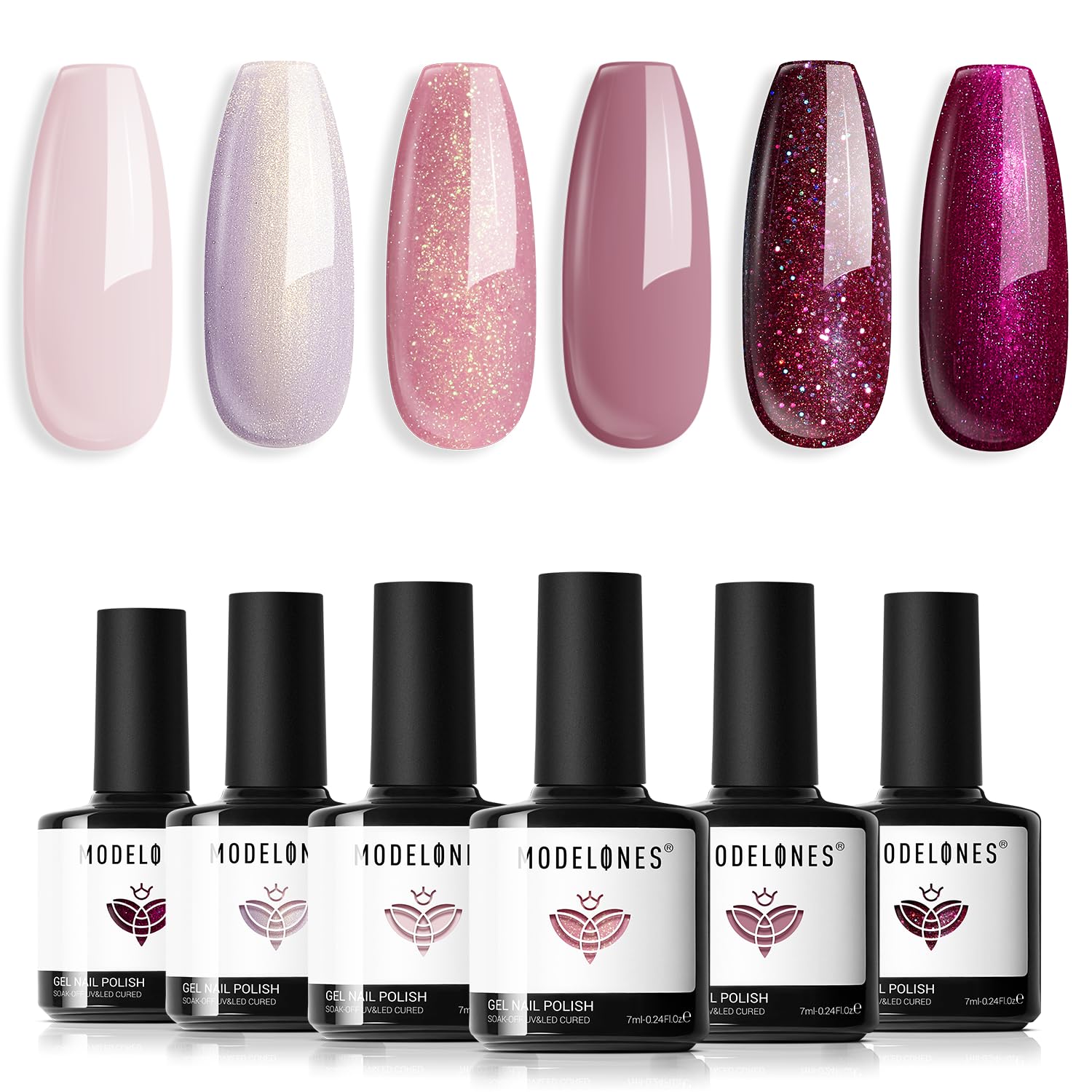 modelones front bottles arrangement showing six shades for versatile looks