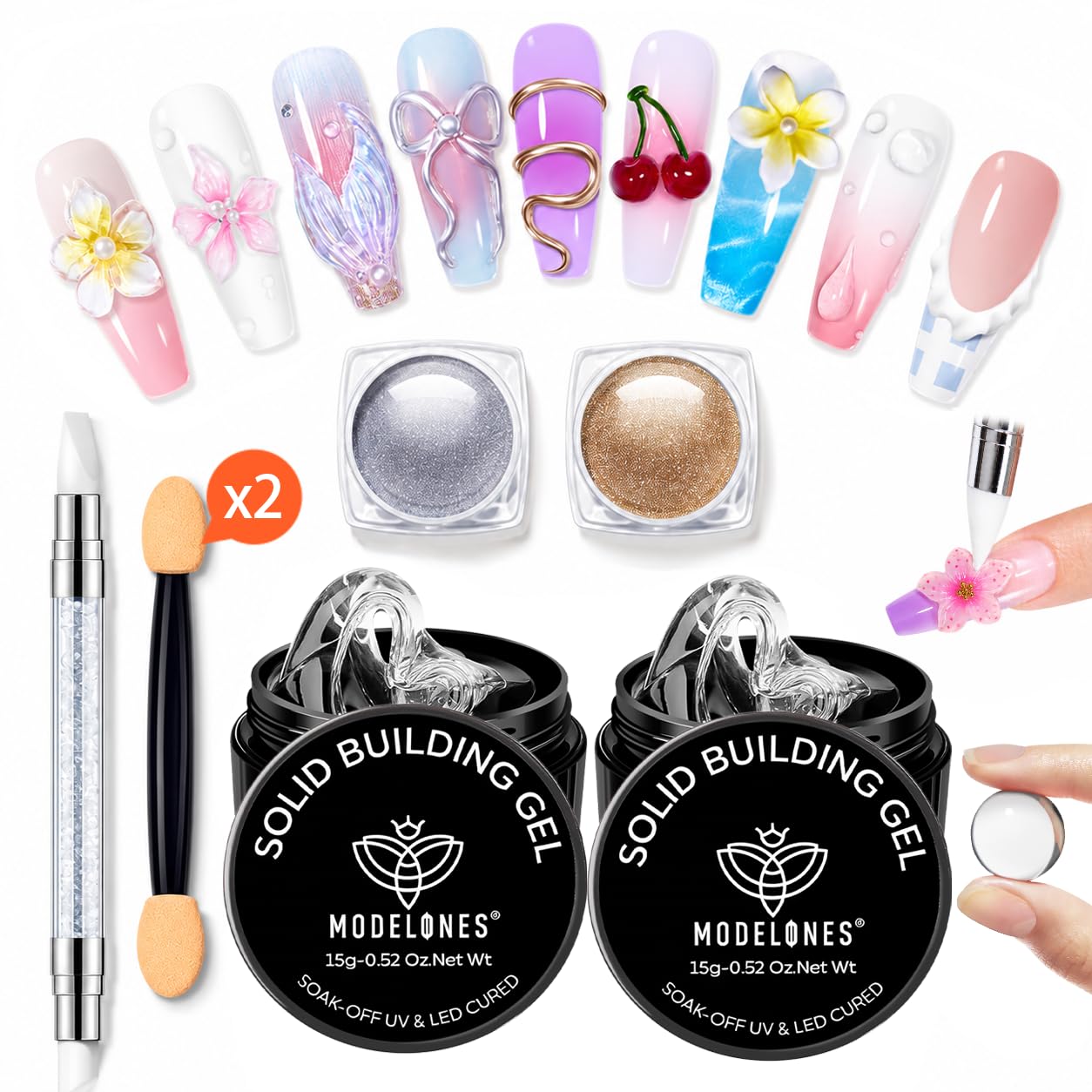modelones front packaging of 3D gel kit showing components and benefits