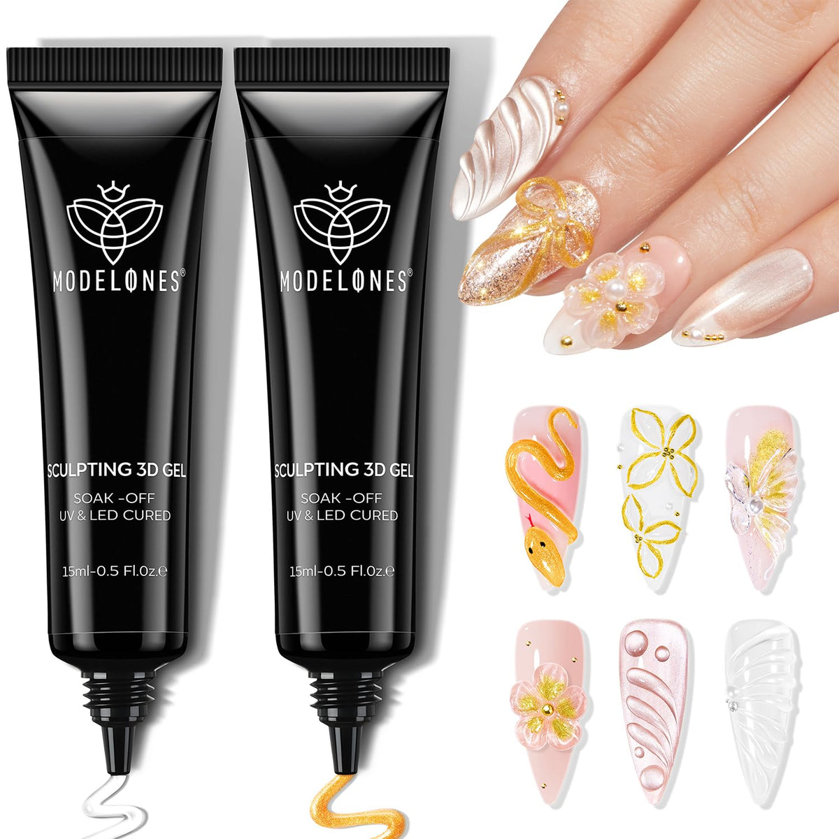 modelones front packaging showing two squeeze tubes and product benefits