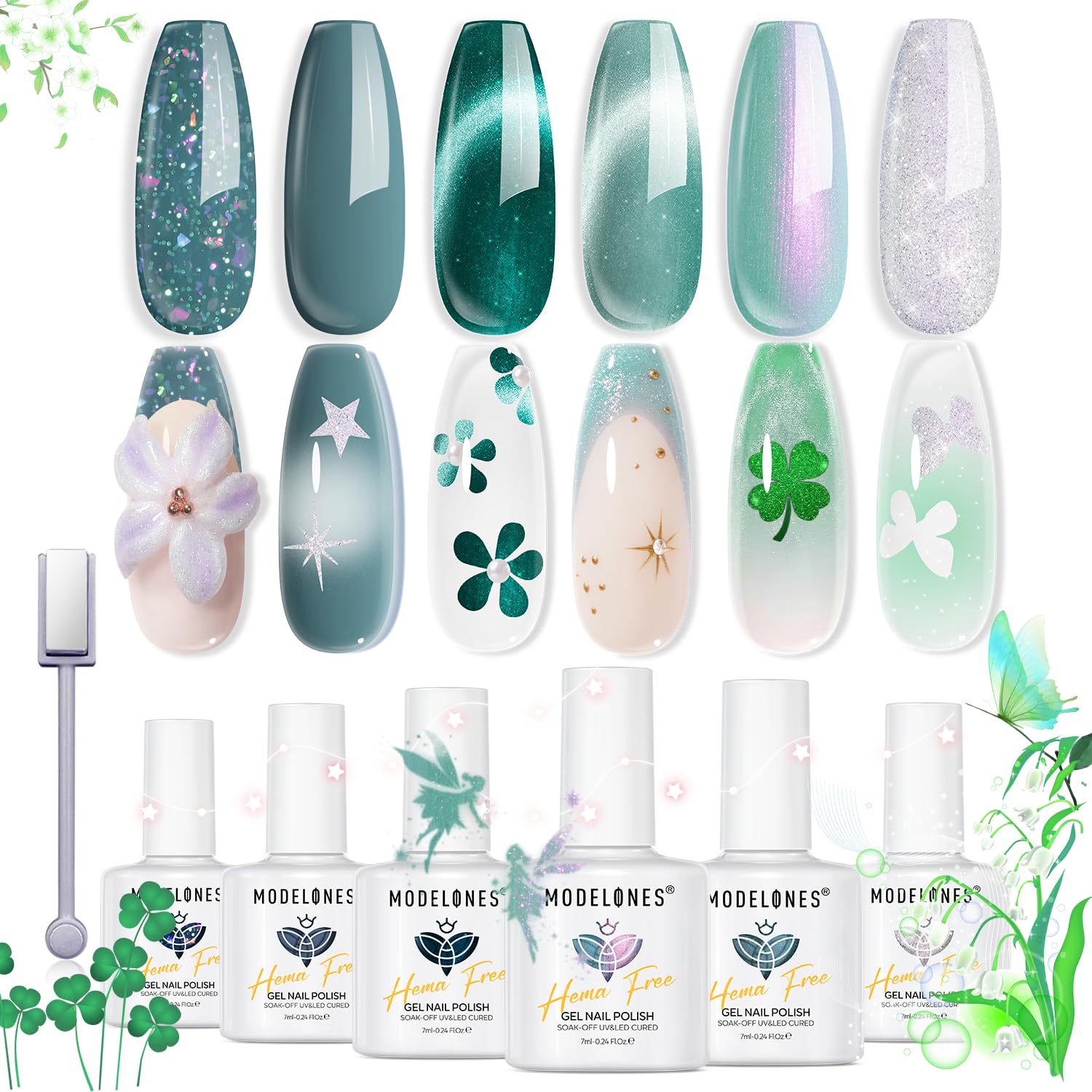 modelones front packaging showing six gel bottles and magnet for easy setup
