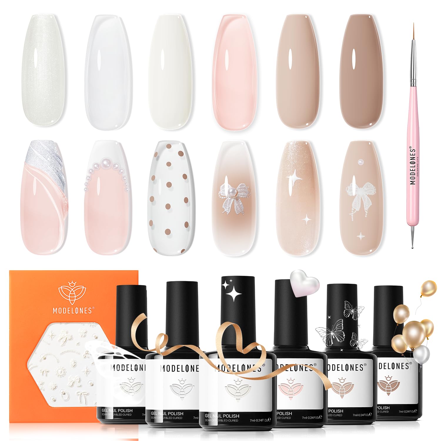 modelones front packaging showing six bottles and stickers, convenient kit benefit