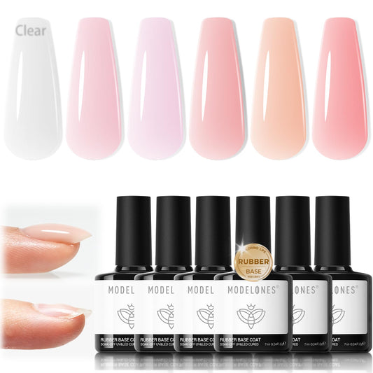 modelones front packaging showing six rubber base gel bottles and benefits
