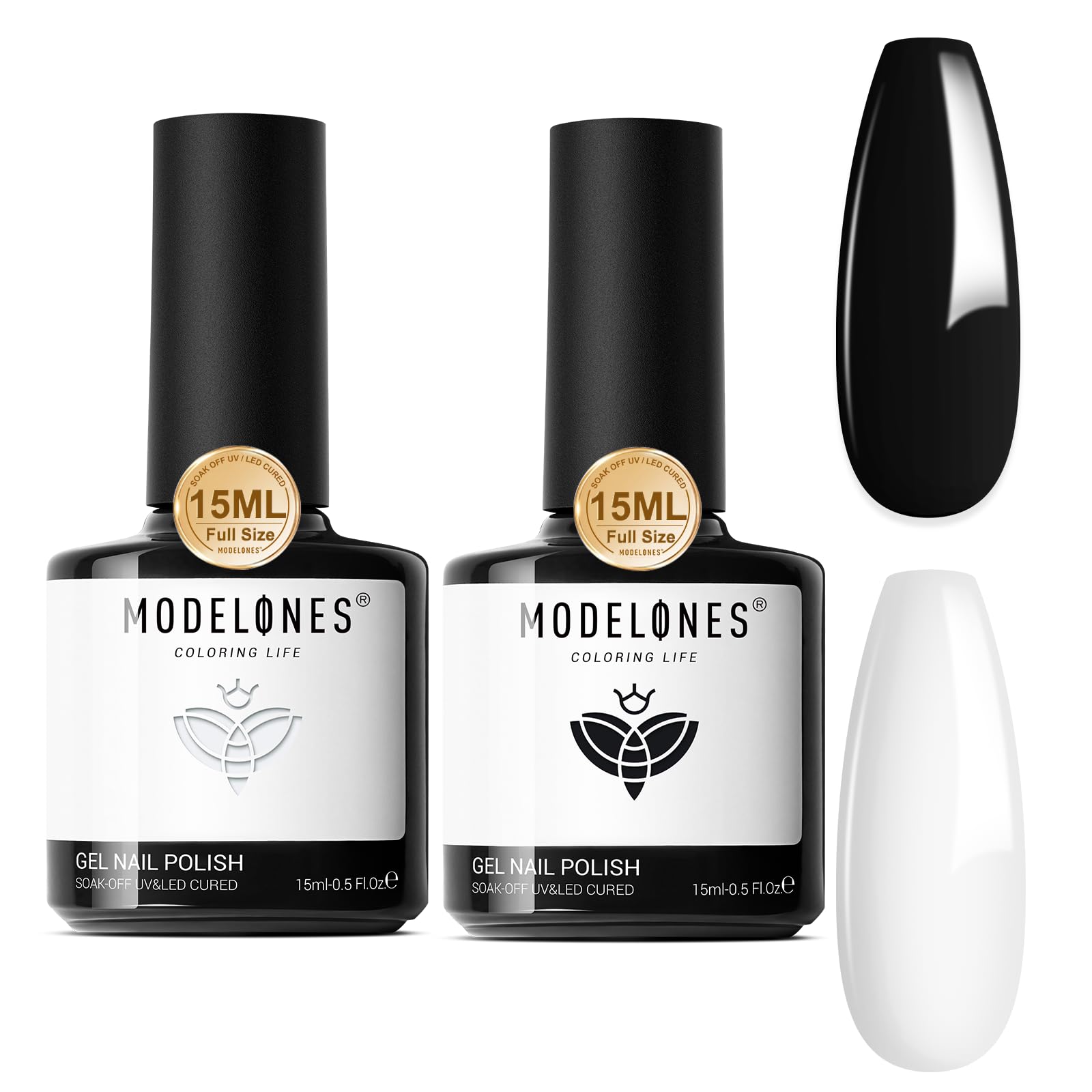 modelones front packaging showing black and white bottles and set benefit