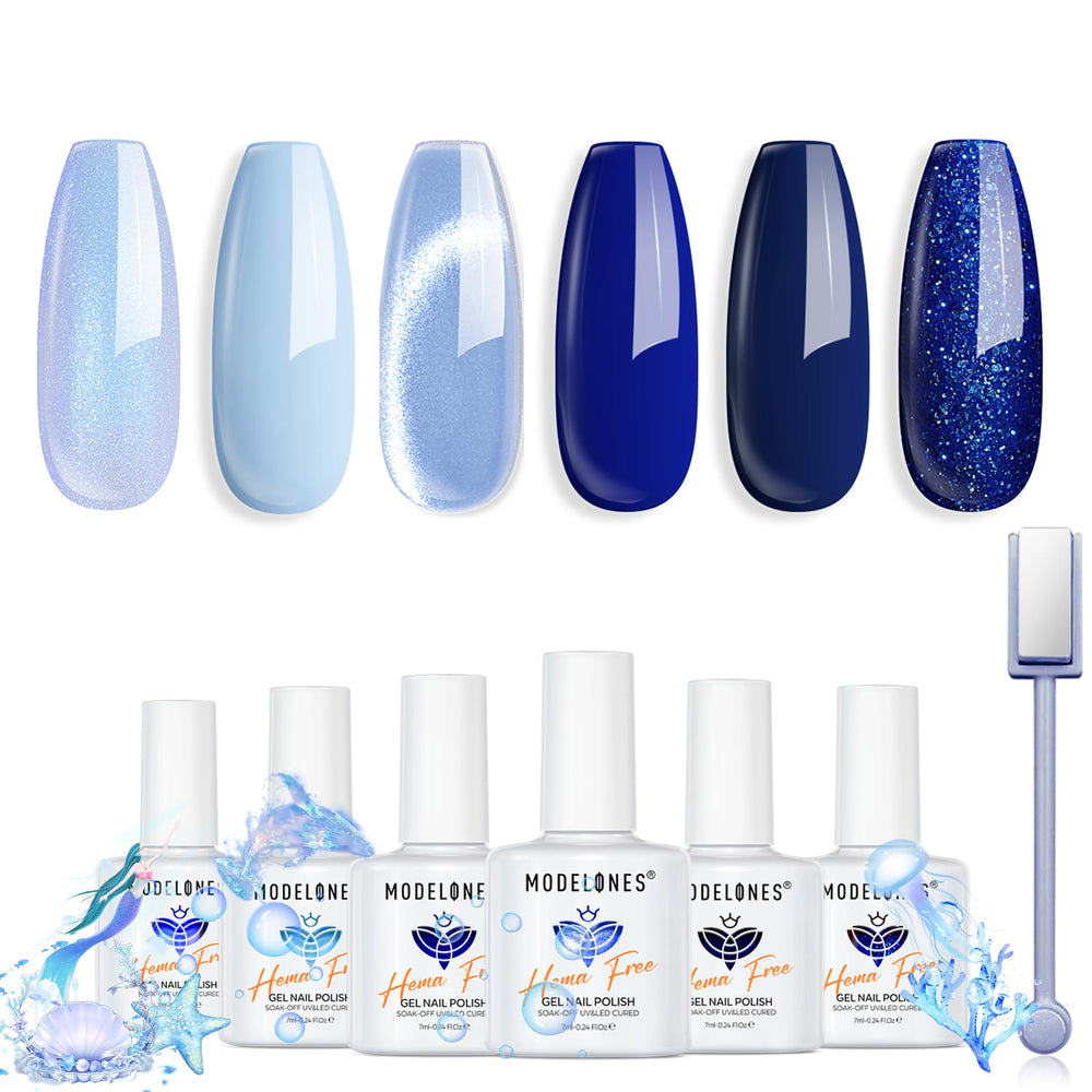 modelones front packaging showing six blue gel bottles, easy kit selection benefit