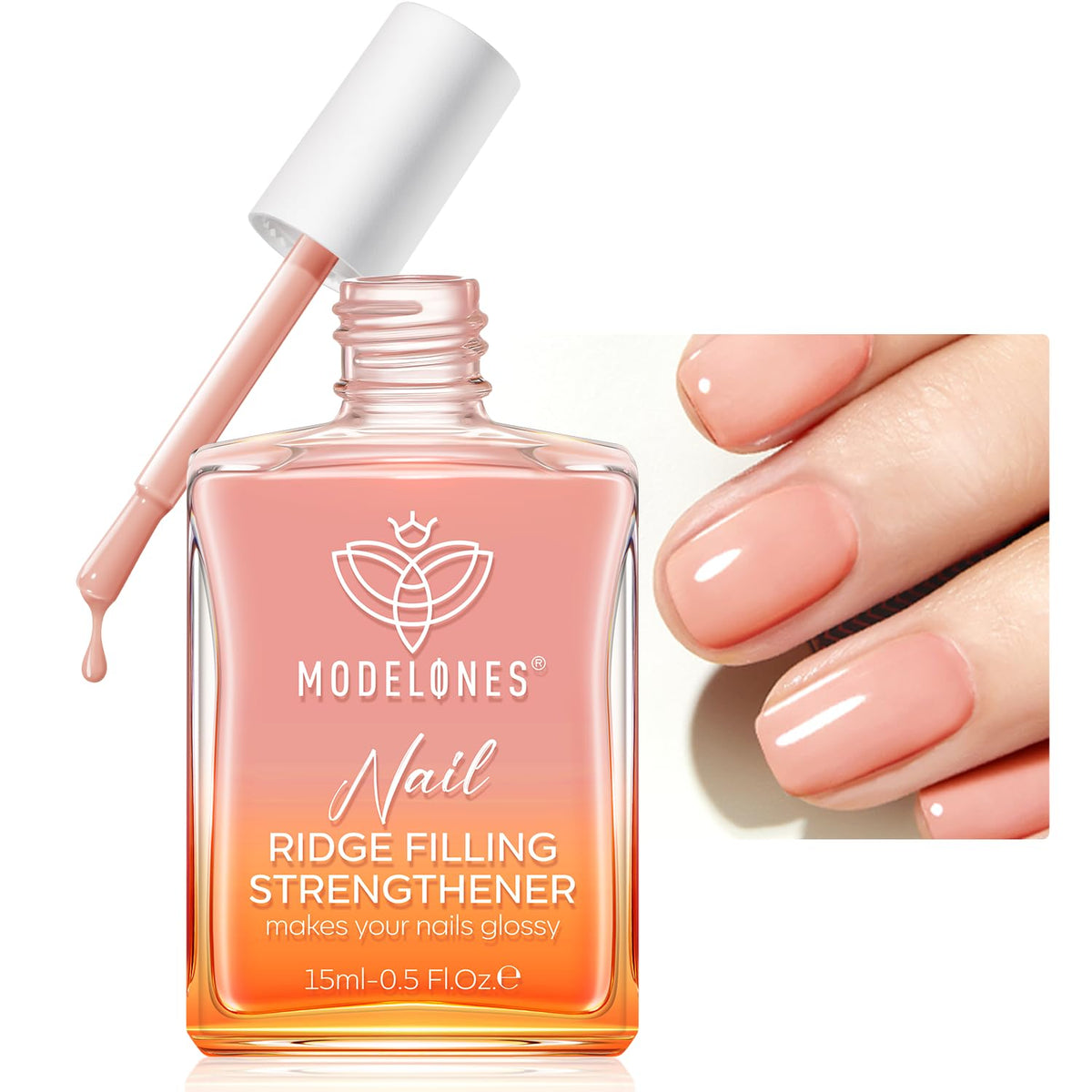 modelones bottle front view showing nude polish and protective finish