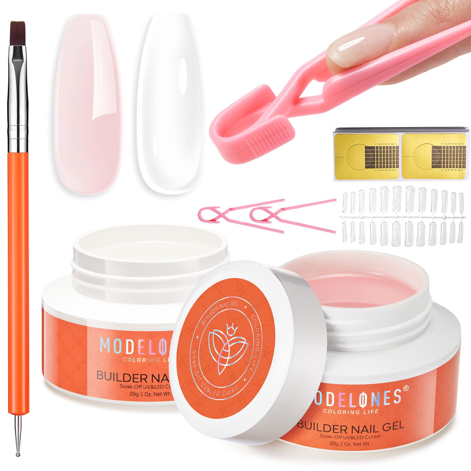 modelones kit front packaging showing builder gel jars and tools for professional results