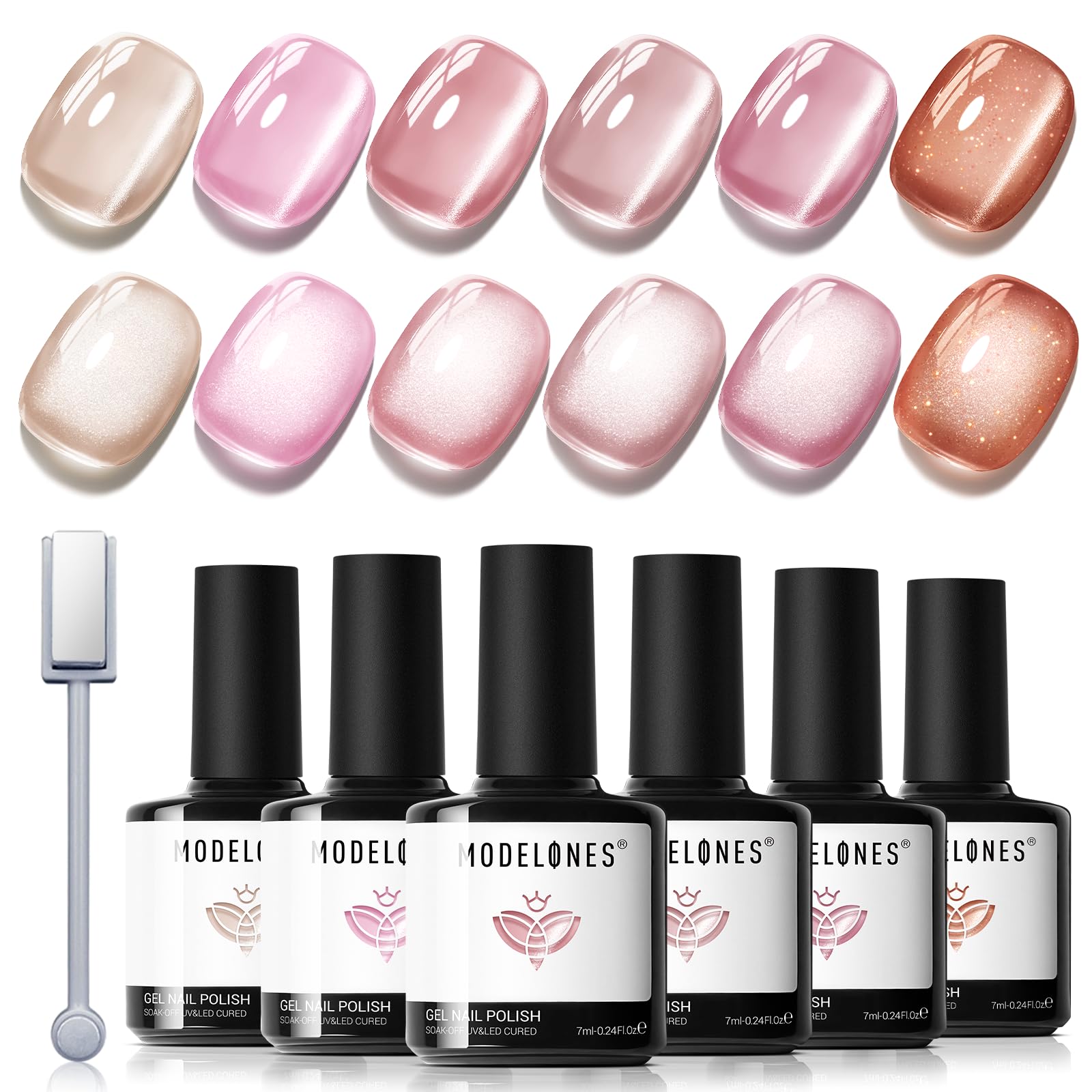 modelones front packaging showing six-gel kit and magnet, highlights convenience