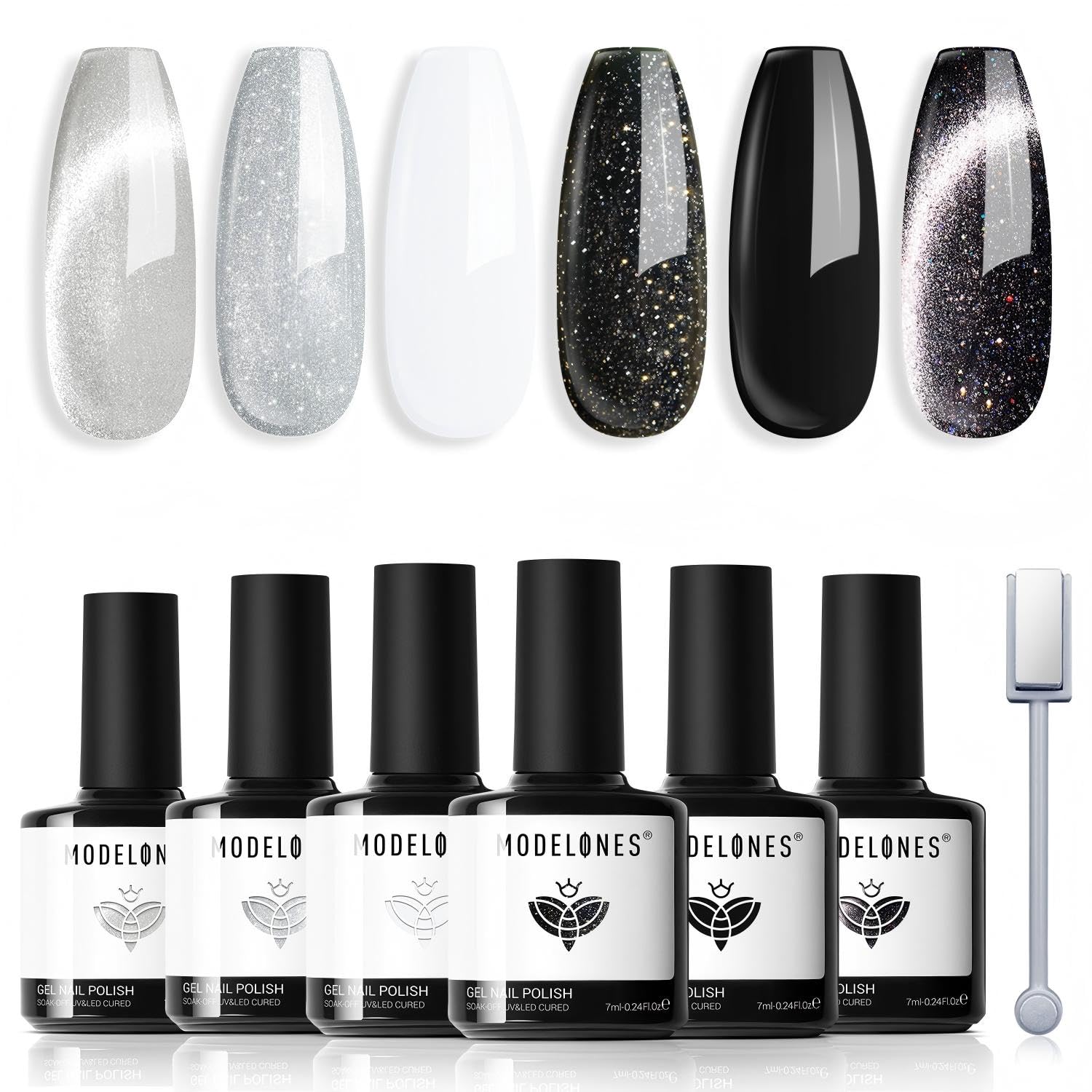 modelones kit front packaging showing six gel polish bottles and magnet, ideal for gifting