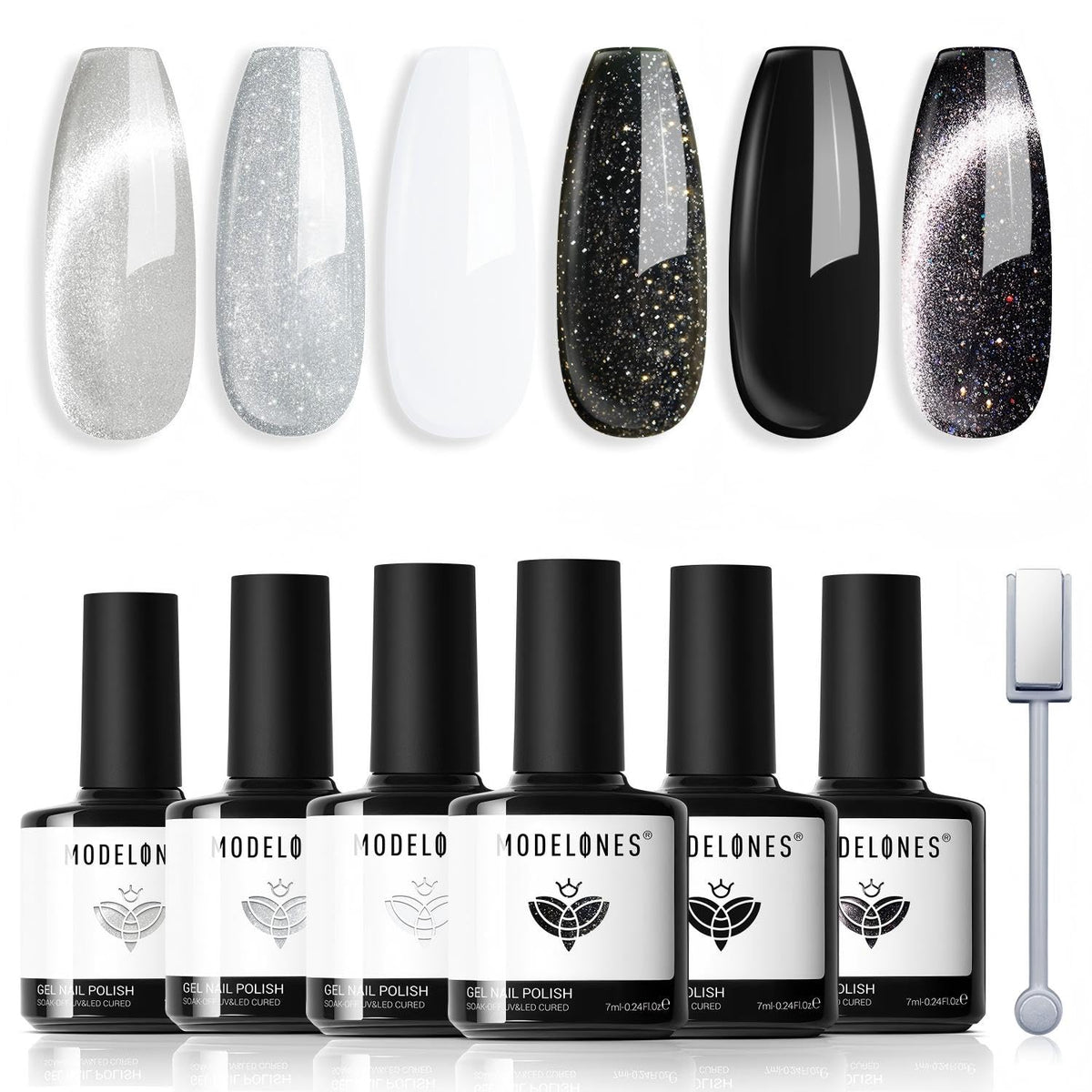 modelones kit front packaging showing six gel polish bottles and magnet, ideal for gifting