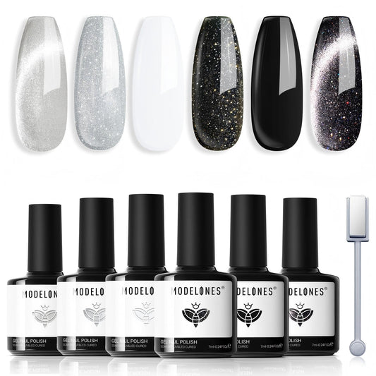modelones kit front packaging showing six gel polish bottles and magnet, ideal for gifting
