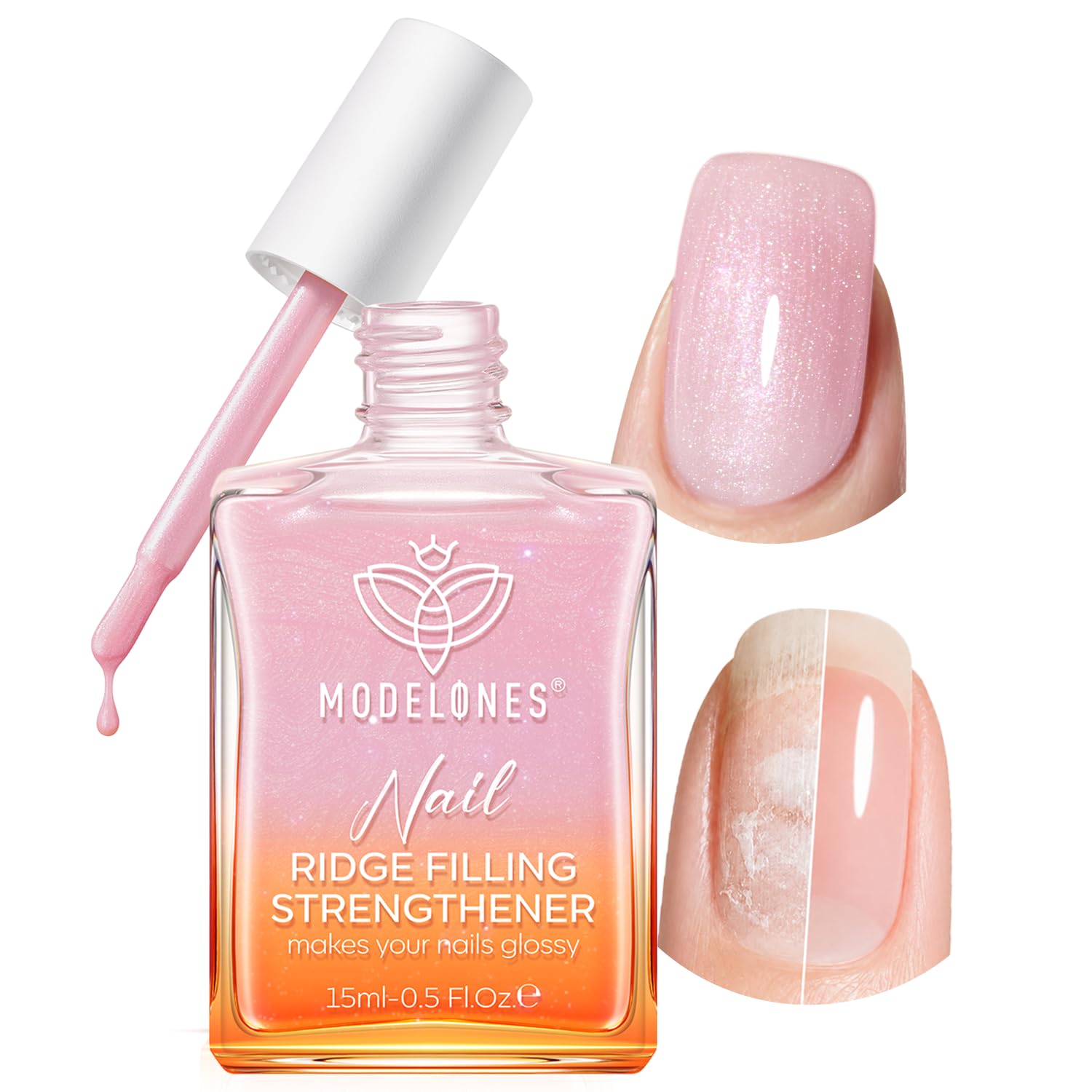 modelones front packaging showing glitter pink polish and easy identification benefit