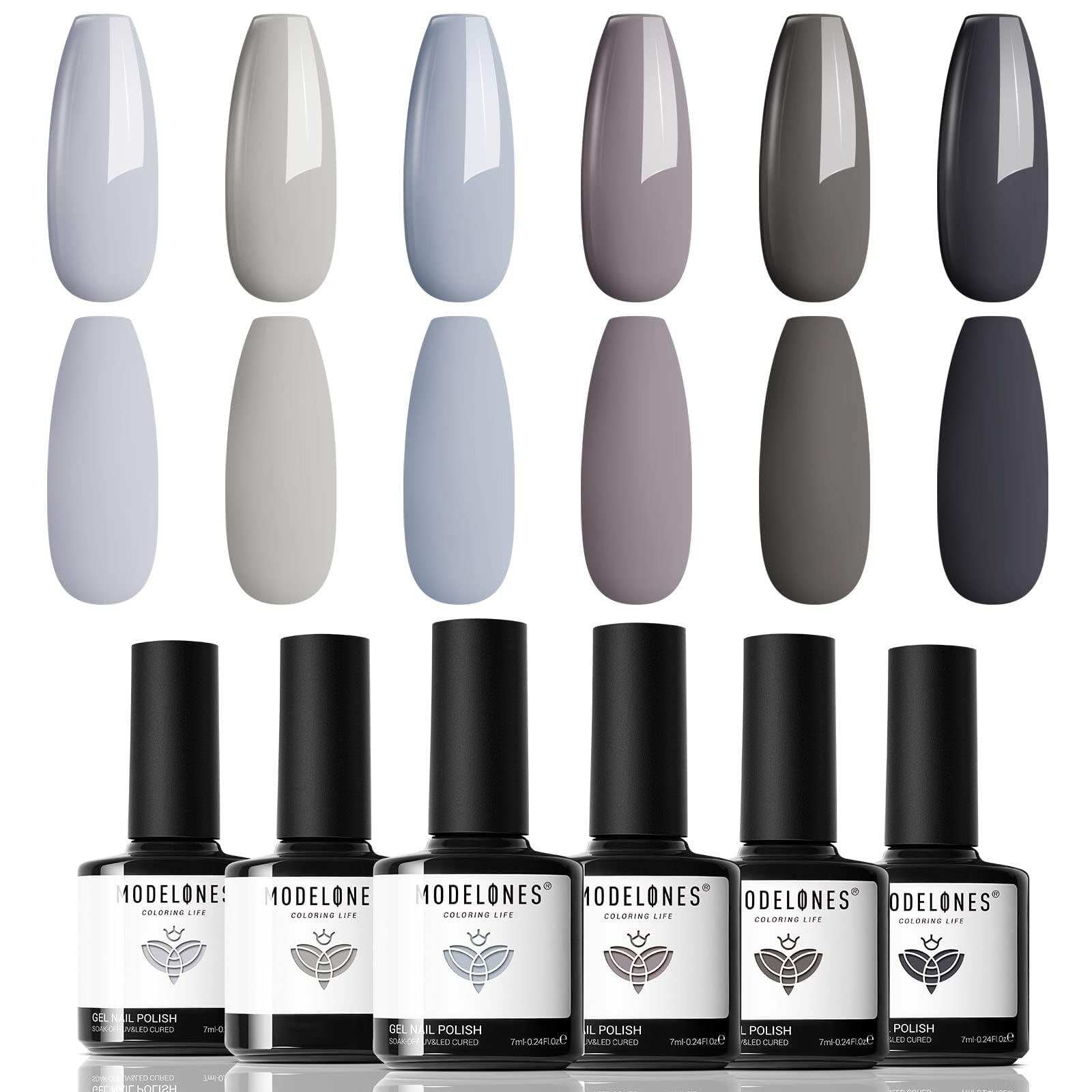 modelones front packaging showing six grey gel bottles and gift-ready box benefit elegant presentation