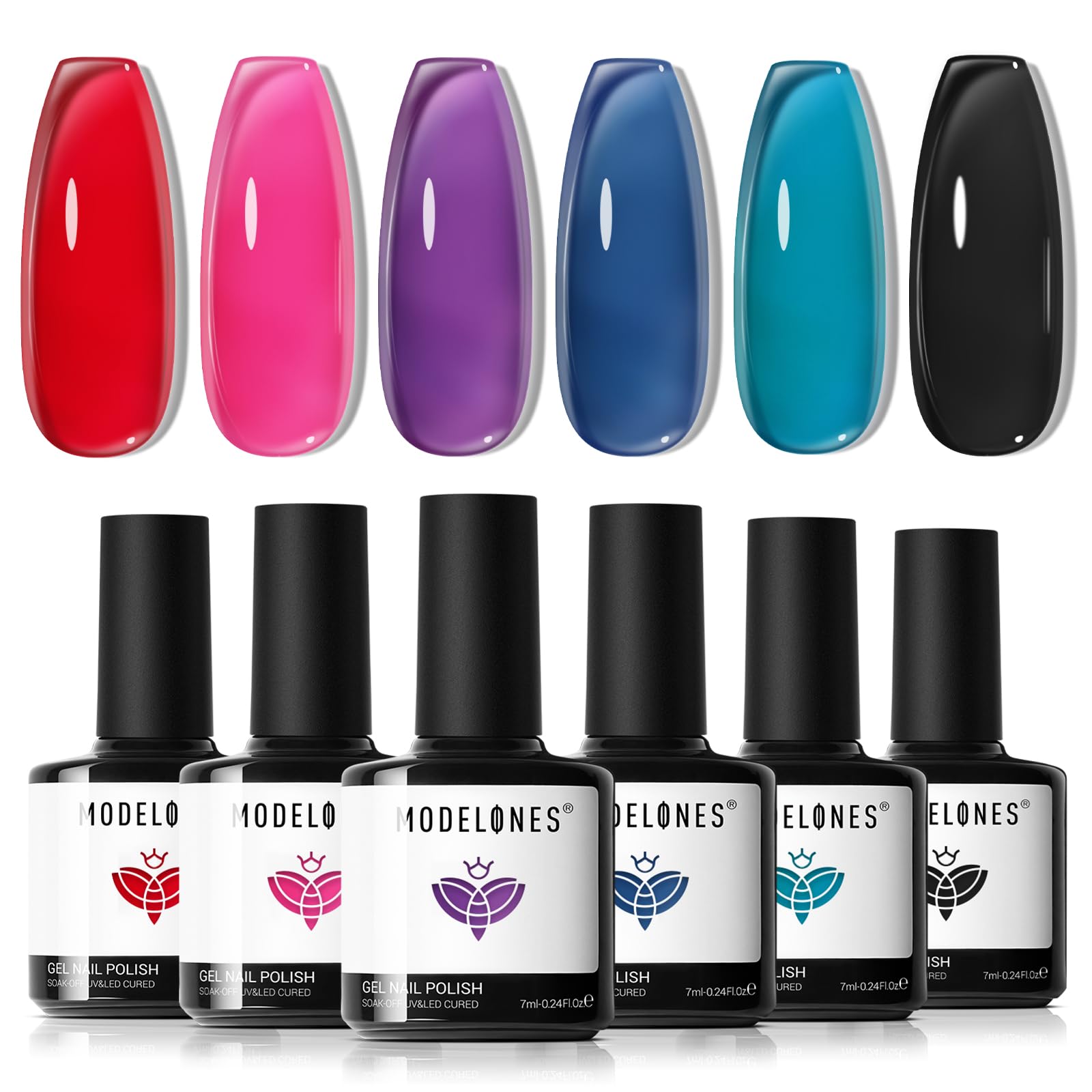 modelones front packaging showing six jelly gel bottles and kit benefit long-lasting wear