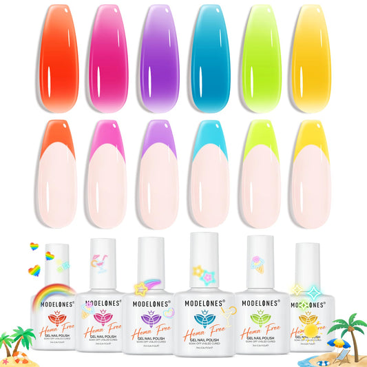 modelones front packaging showing six jelly neon bottles with vibrant colors benefit bright presentation