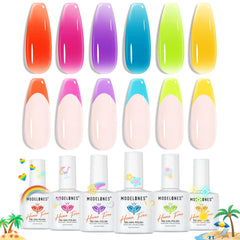 modelones front packaging showing six jelly neon bottles with vibrant colors benefit bright presentation