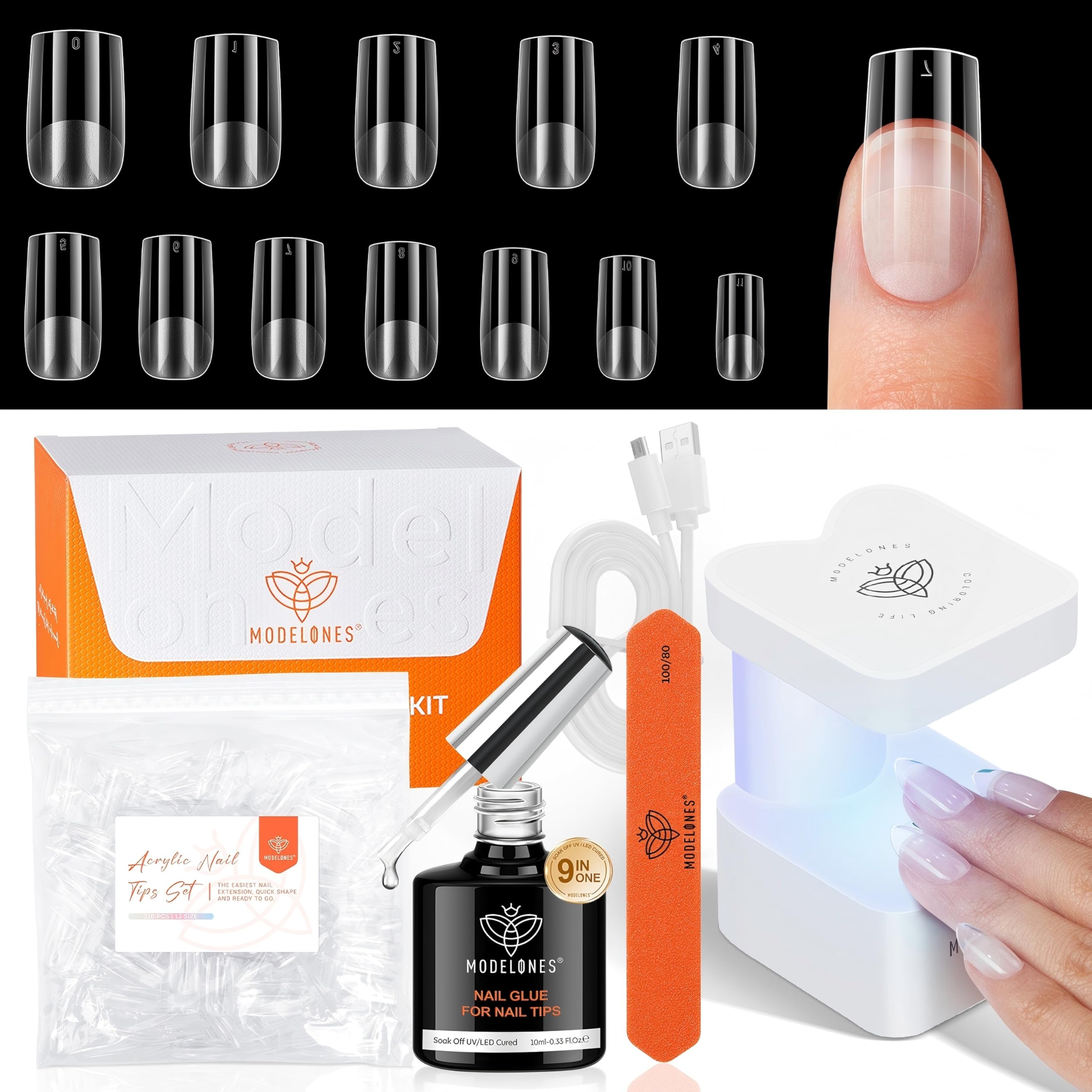 modelones front packaging kit showing all included components for easy at-home gel extensions